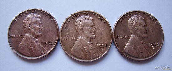 США  центы 1952г.  (б/б, "D" и "S")