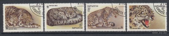 Снежный барс Дикие кошки WWF Животные Фауна 1994 Кыргызстан гашеная полная серия 4 м зуб