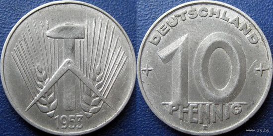 ГДР. 10 пфеннигов 1953 года, минтмарка Е. редкая.