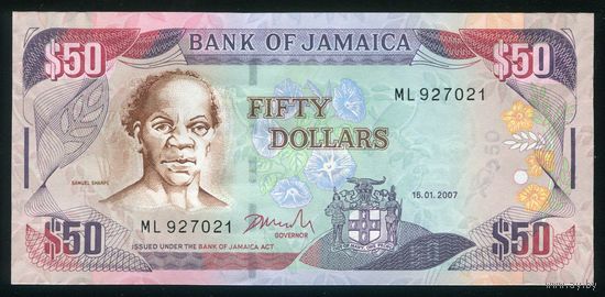Ямайка 50 долларов 2007 г. P83b. Серия ML. UNC