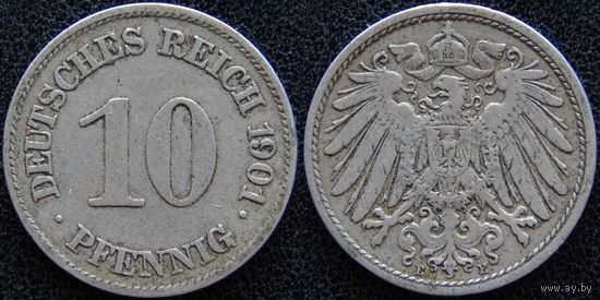 YS: Германия, Рейх, 10 пфеннигов 1901E, KM# 12