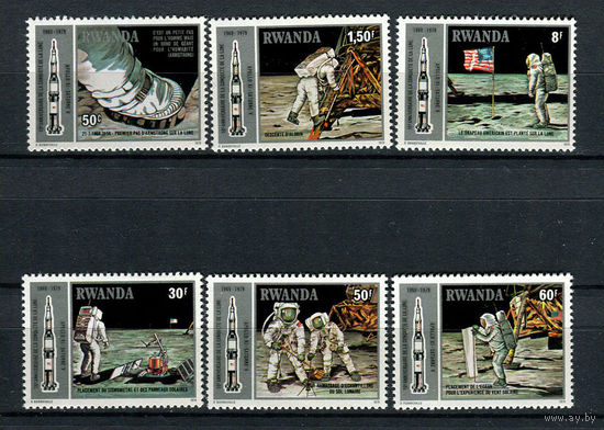 Руанда - 1980 - Космос. Аполлон 11. Посадка на Луну - [Mi. 1027-1032] - полная серия - 6 марок. MNH.