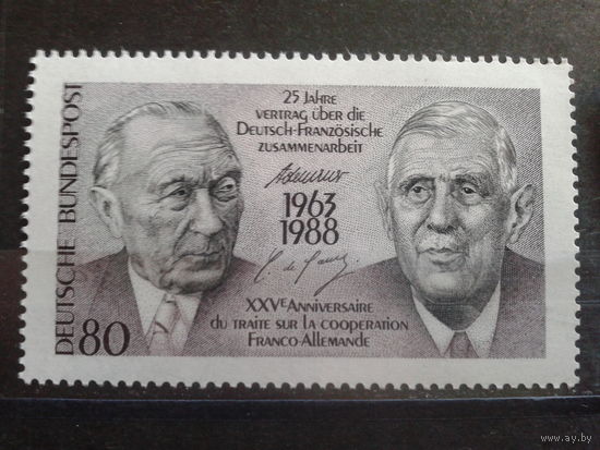 ФРГ 1988 канцлер Германии К. Аденауэр и президент Франции Ш. де Голль Михель-2,2 евро