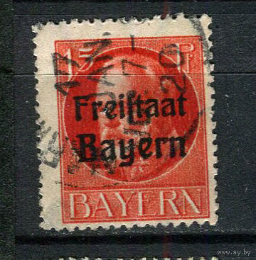 Бавария в составе Веймарской республики - 1919/1920 - Надпечатка Freistaat Bayern 15Pf - [Mi.156A] (есть тонкое место)- 1 марка. Гашеная.  (Лот 149CB)