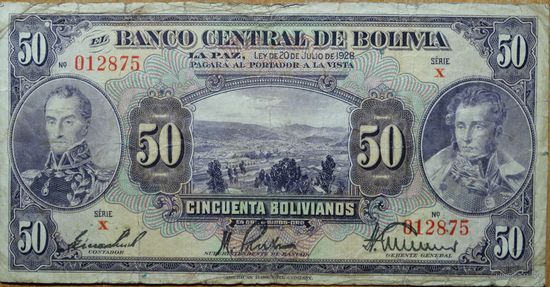 Боливия 50 Боливианос 1928г. (Pic.124)