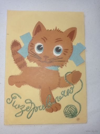Открытка СССР, открытка с котёнком у которого двигаются глазки, котенок с бегающими глазками