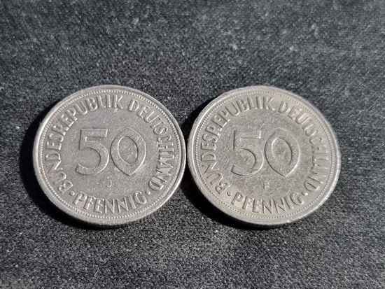 Германия (ФРГ)  50 пфеннигов 1970 лот 2 шт  J F