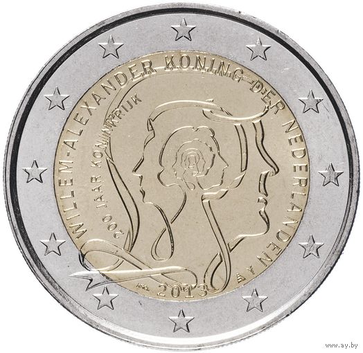 2 евро Нидерланды 2013 200 лет королевства UNC из ролла
