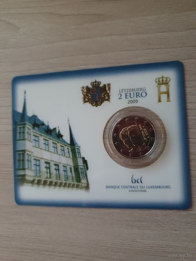 Монета Люксембург 2 евро 2009 90-летие вступления на престол Шарлотты BU БЛИСТЕР