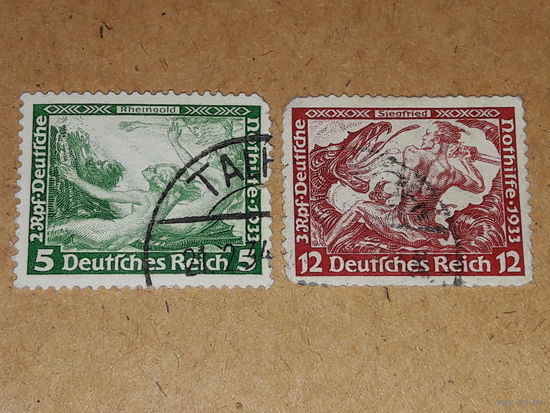 Германия Рейх 1933 Произведения Вагнера "Зигфрид" и "Золото Рейна" 2 марки из серии