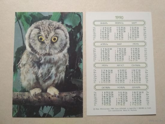 Карманный календарик. Филин. 1990 год