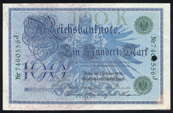 GERMANY/Германия_100 Mark_07.02.1908_Pick#34_aUNC