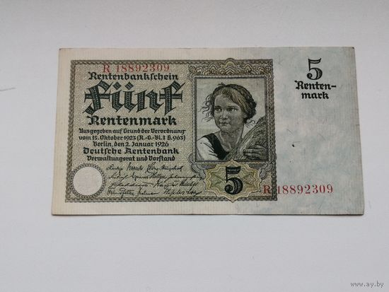 Германия 5 рентмарок 1926 R 2