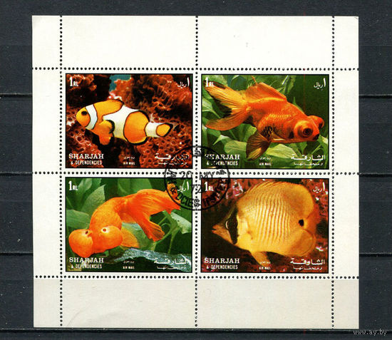 Шарджа - 1972 - Рыбки - [Mi.1200-1203kb] - 1 малый лист. Гашеный.  (LOT EL50)-T10P27