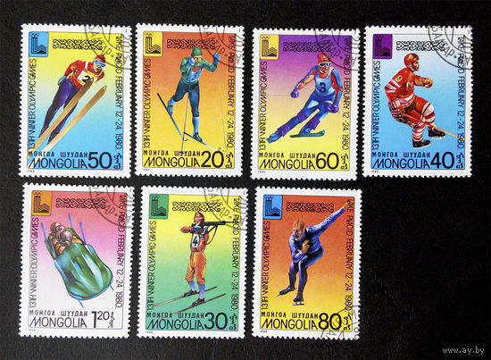 Монголия 1980 г. Зимние Олимпийские Игры. США 1980. Спорт, полная серия из 7 марок #0072-С1P12