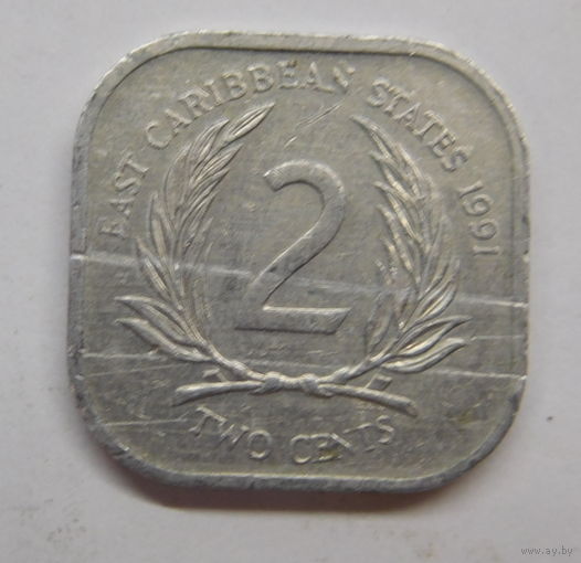Карибские острова 2 цента 1991 г