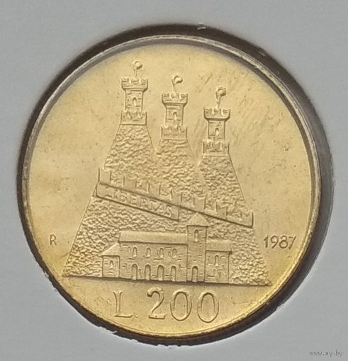 Сан-Марино 200 лир 1987 г. 15 лет возобновлению чеканке монет. В холдере