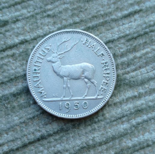 Werty71 Маврикий Британский 1/2 рупии 1950 Олень Георг 6