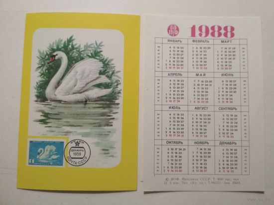 Карманный календарик. Филателия . 1988 год