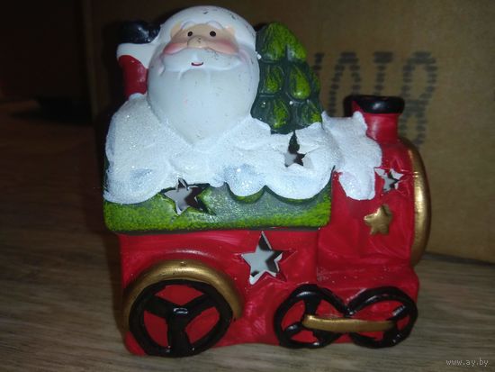 Дед Мороз на паровозе. Подсвечник.
