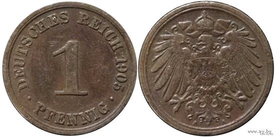 YS: Германия, Рейх, 1 пфенниг 1905A, KM# 10