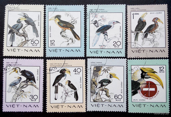 Вьетнам 1977 г. Редкие птицы. Фауна, полная серия из 8 марок #0119-Ф1