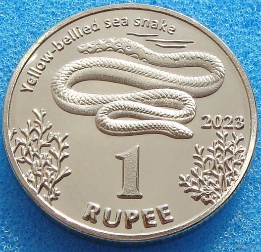 Кокосовые острова (Килинг) 1 рупия 2023  года  "Желтобрюхая морская змея"  Новинка!!!