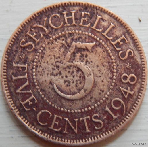5. Сейшельские острова 5 центов 1948 год