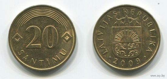 Латвия. 20 сантимов (2009, XF)