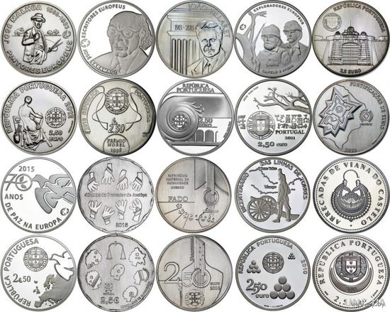 Португалия 2,5 евро полный комплект за 2008-2015 36 монет одним лотом в холдерах