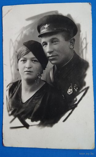 Фото военного с Женщиной. 1935 г. 9х14 см.
