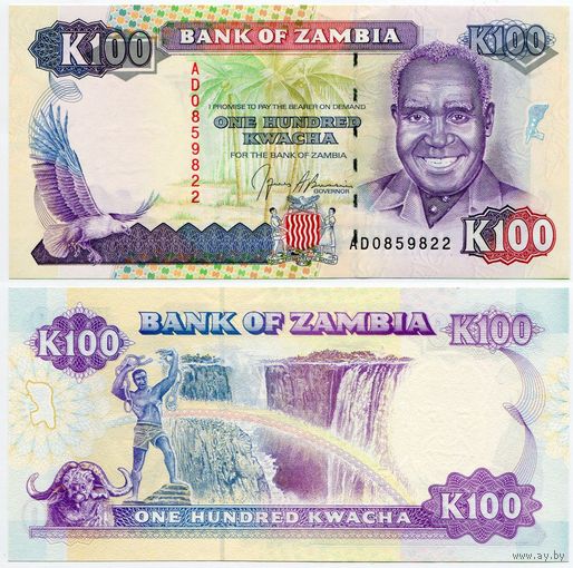 Замбия. 100 квача (образца 1991 года, P34, UNC)
