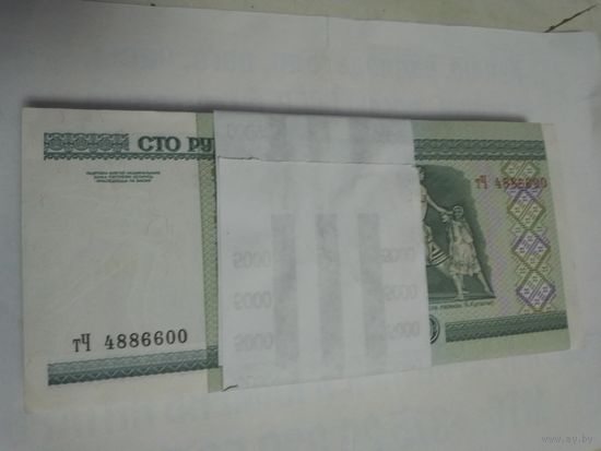 100 рублей 2000 г.в. - корешек- серия тЧ