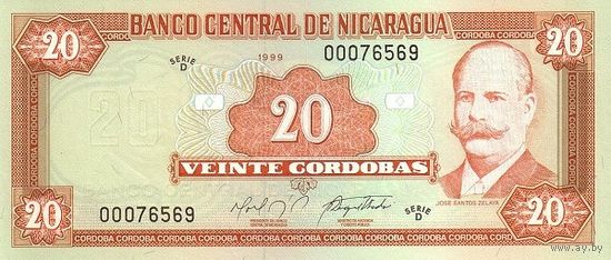 Никарагуа 20 кордоба образца 1999 года UNC p189