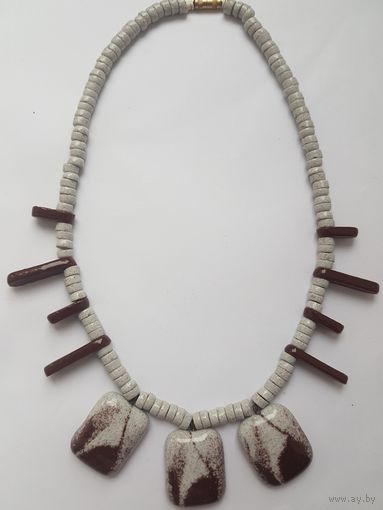 Колье винтаж,  ожерелье керамика. Застежка латунь. 70-80-е годы, СССР. Длина 40 см