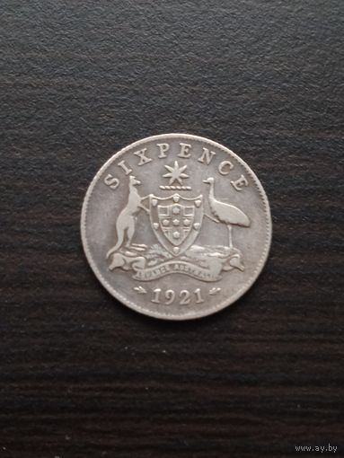 Австралия 6 пенсов 1921 г. серебро, George V, нечастая!