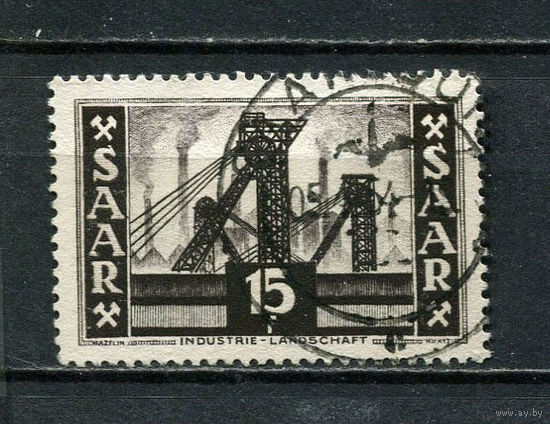 Саар - Французский протекторат - 1952/1955 - Угольная шахта 15Fr - [Mi.328] - 1 марка. Гашеная.  (Лот 79EG)-T2P9