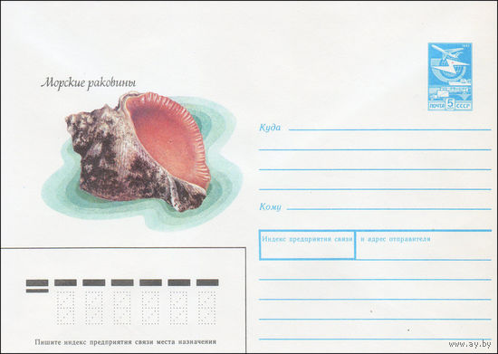 Художественный маркированный конверт СССР N 87-535 (15.12.1987) Морские раковины [Рапана Томаса]