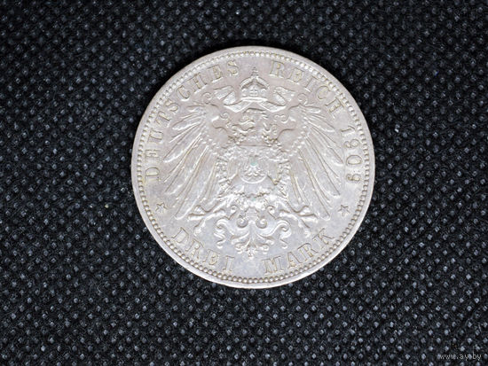 Монета 3 марки 1909 года. Пруссия.