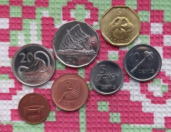 Фиджи набор монет 1, 2, 5, 10, 20, 50 центов, 1 доллар, UNC. Королева Елизавета II.