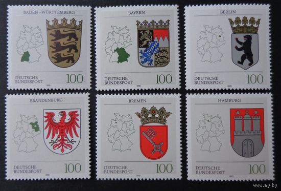 Современная Германия 1992г. Mi.1586-1591 MNH** полная серия