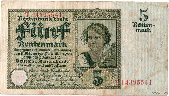 Германия, 5 рентмарок, 1926 г.(2)