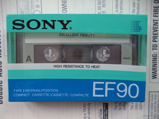 Аудиокассета SONY EF90, JAPAN, ИЗ БЛОКА, NO IMPROVED 1 выпуск 1985г. в коллекцию.