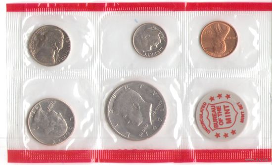 Годовой набор монет США 1971 г. двор D (1; 5; 10; 25; 50 центов + жетон) _UNC