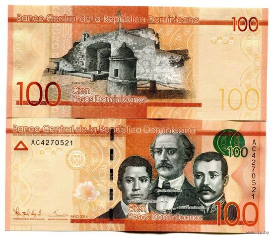 Доминиканская респблика 100 песо образца 2014 года UNC p190a