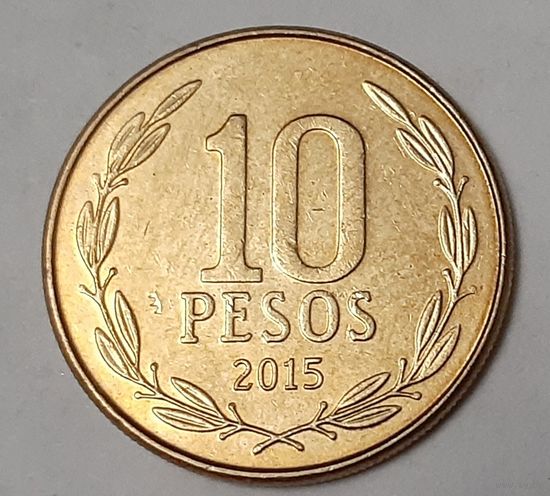 Чили 10 песо, 2015 Отметка монетного двора: "Посох Меркурия" - Утрехт, Нидерланды (10-4-28)