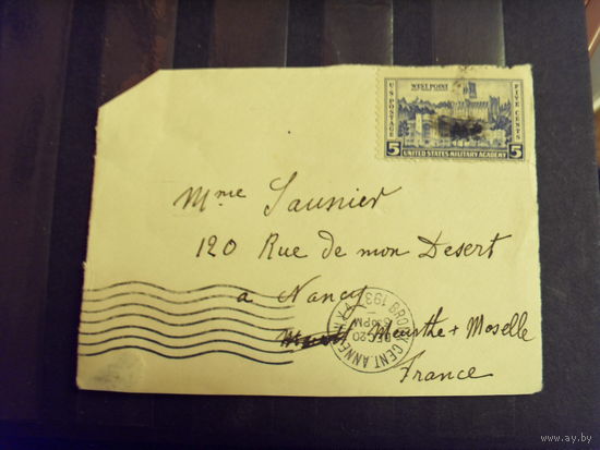 1937 США вырезка из письма немое гашение на марке военная академия архитектура