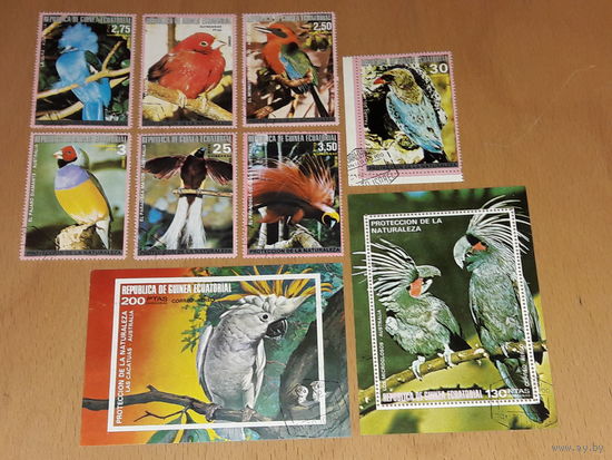 Экваториальная Гвинея 1974 Фауна. Птицы. Комплект 2 Блока + 7 марок