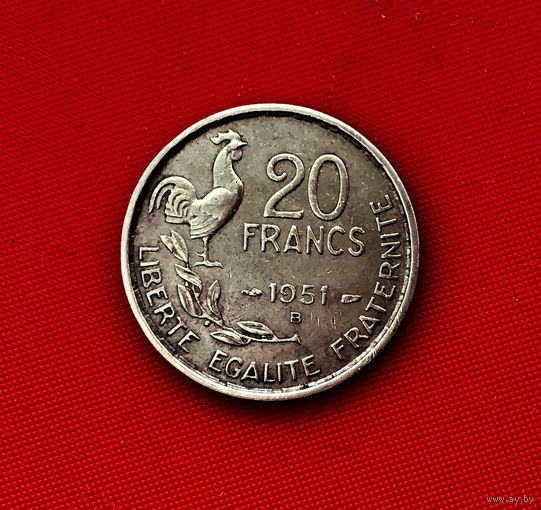49-25 Франция, 20 франков 1951 г.  (м. д. B - Бомон-ле-Роже)