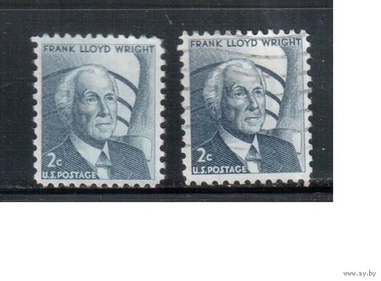 США-1966, (Мих.902 х+у) , гаш. , Стандарт, Райт, Архитектор(одиночка), 2 типа бумаги(2)